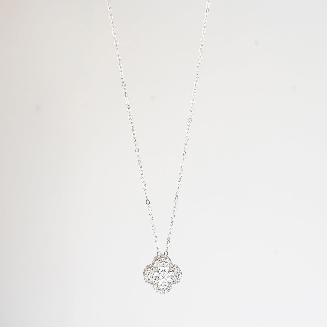 J&Y Foglia Moissanite necklace featuring a delicate leaf-shaped pendant with sparkling moissanite gemstones.